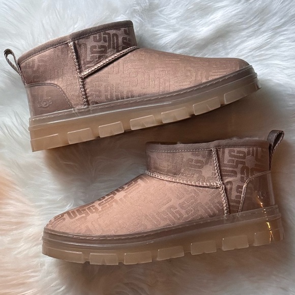 UGG Shoes - UGG Classic Ultra Mini Monogram Clear Tan Grey Size 8